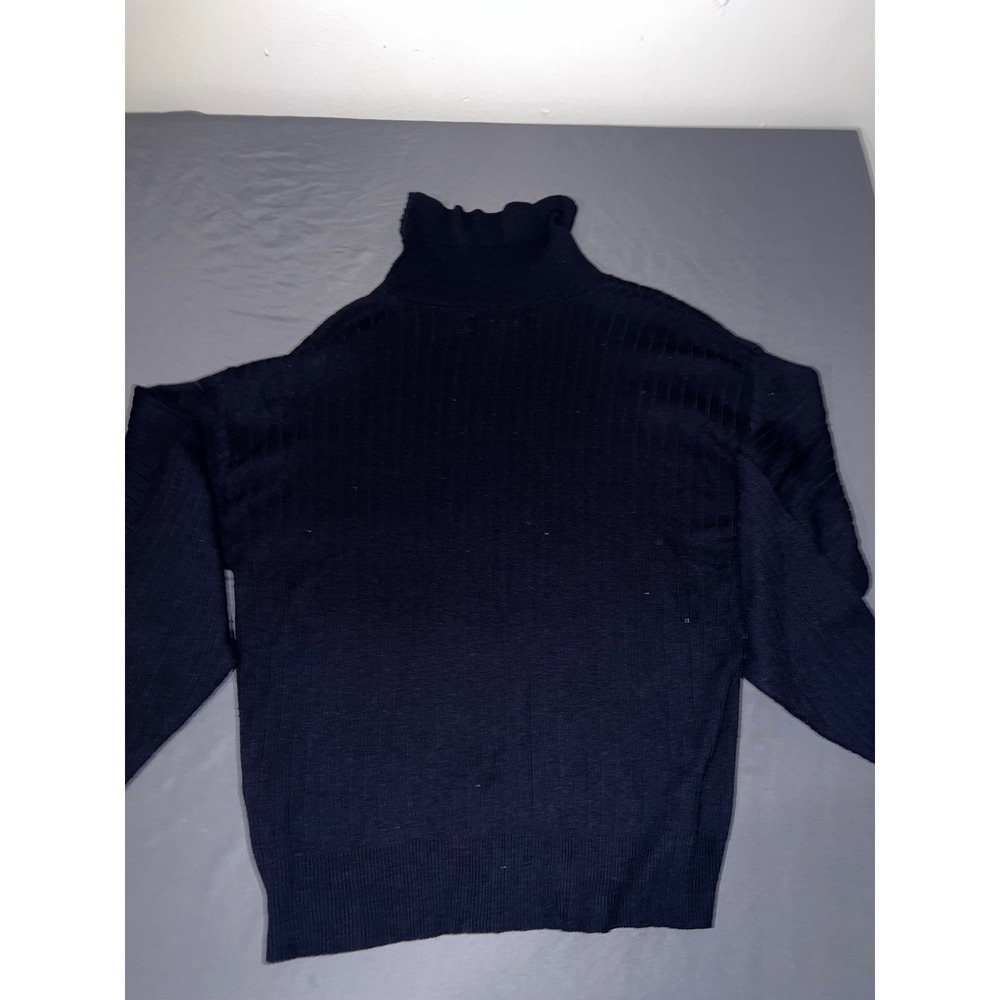 Sag Harbor Womens Navy Blue Ribbed Knit Turtleneck Sweater Size Large
